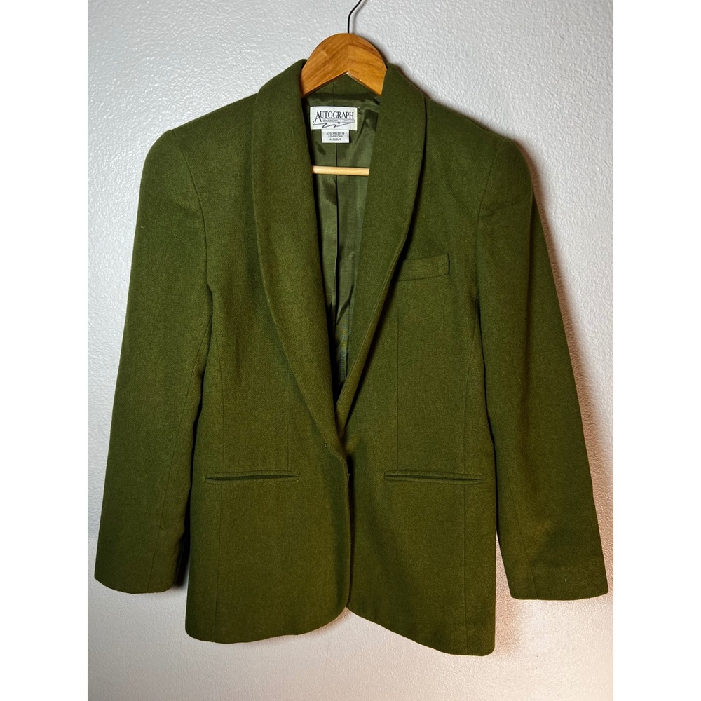 Autograph Blazer Women 5/6 Green Vintage Wool Blend Shawl Collar Excellent